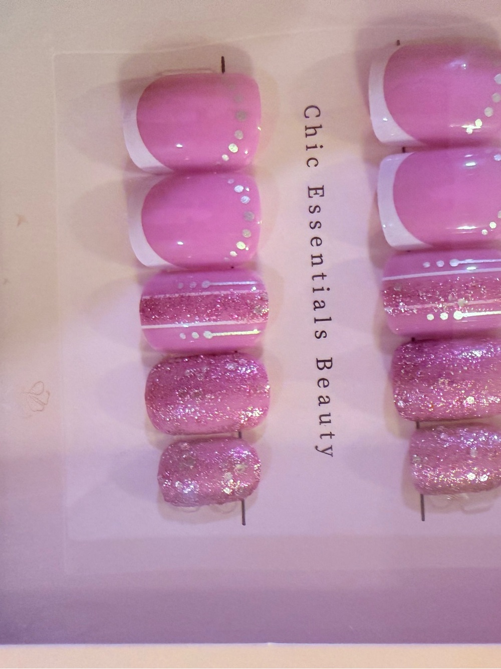 Pink Glitter French Tip Press-On Nail Set